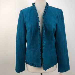 NWT Dressbarn Teal Ruffled Blazer Faux Pockets